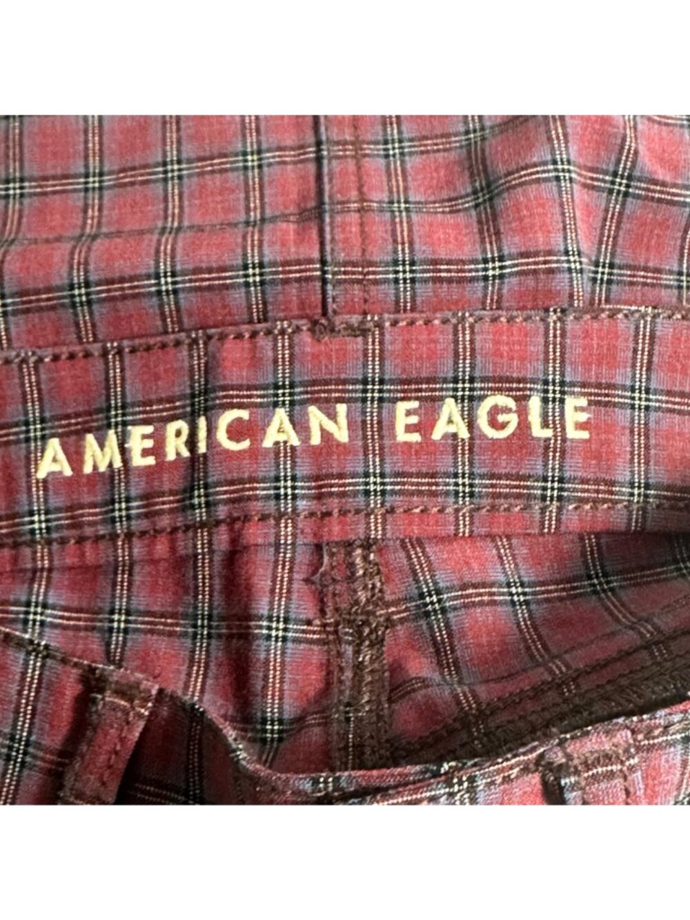 American Eagle Outfitters Hi-Rise Mini Skirt Plaid Maroon Black SZ 00 Preppy - Picture 5 of 12